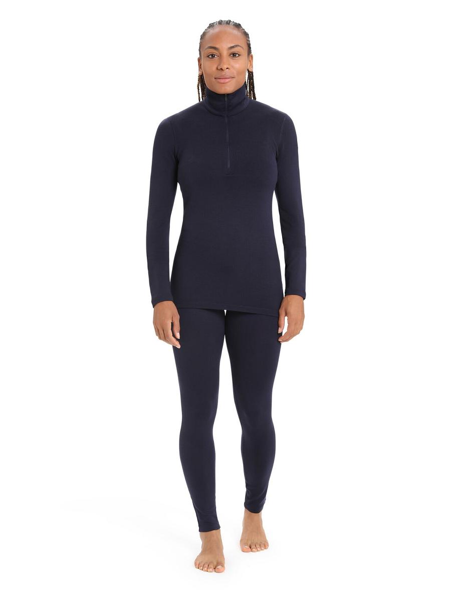 Icebreaker Merino 260 Tech Long Sleeve Half Zip Thermal Top Női Base Layers Sötétkék | HU 1914DFMN